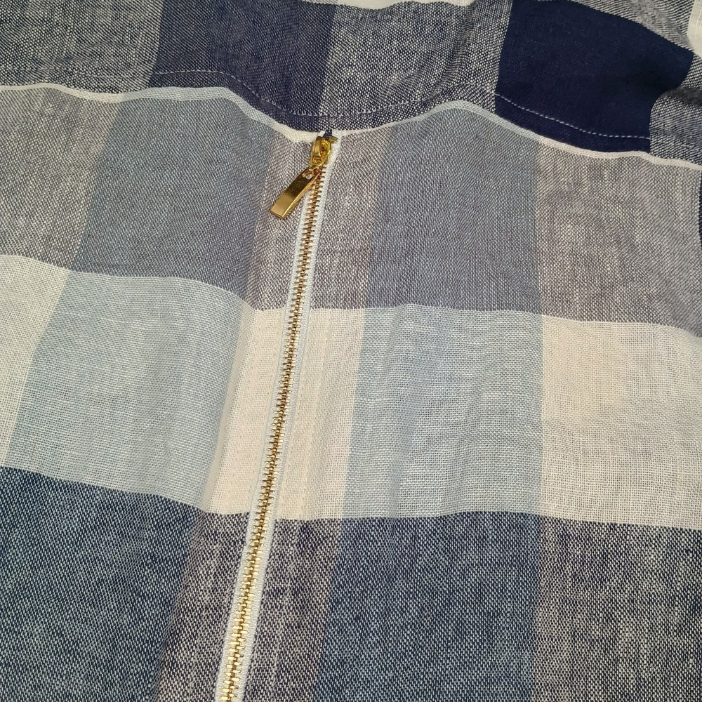 Soft Surroundings Blue Carreaux Plaid Linen Blend Button Zip Back Tunic XL - Picture 9 of 12